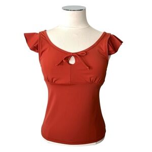 LIME RICKI Women’s Swim Tankini Top Ruffled Sleeve Bow Front LR-896 Rust M